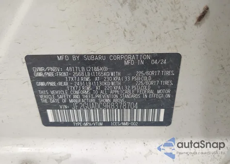 2024 Subaru Crosstrek Premium from USA, damaged, VIN JF2GUADC9R8378704